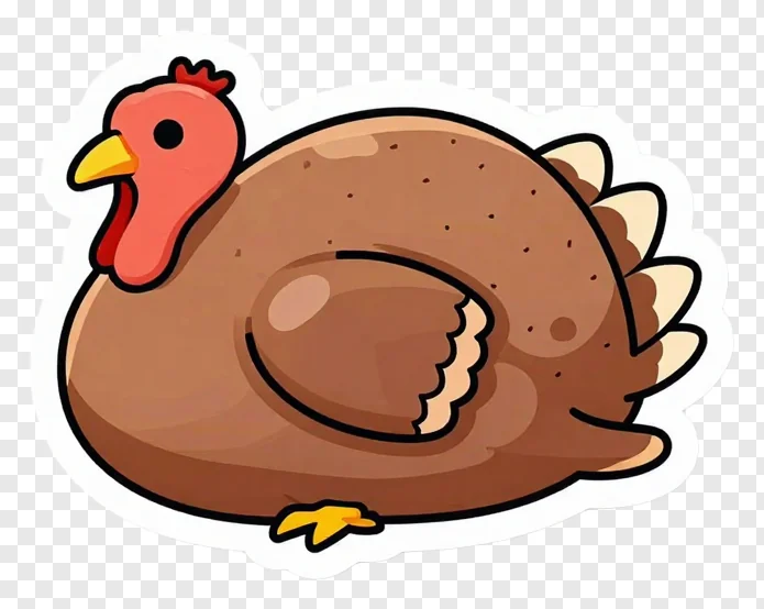 A cartoon roast turkey with a yellow foot.