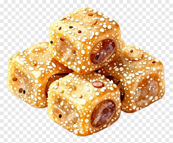 Five cubed til ladoo sweets with sesame seeds.
