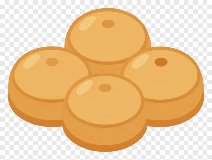 Five golden Durga Puja sweets in a cluster.
