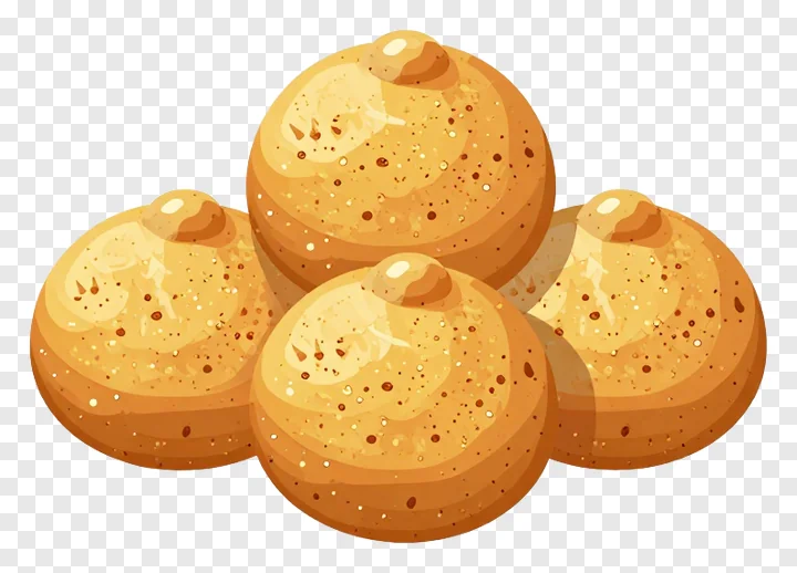 Four golden gujiya sweets stacked in a pyramid.