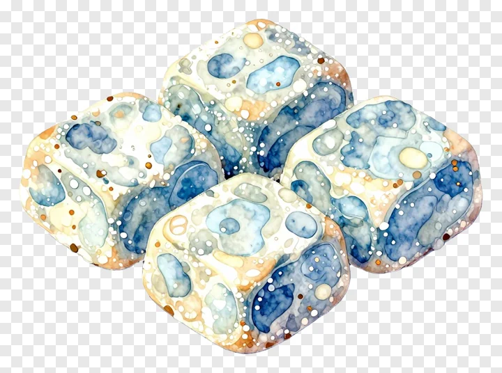 Four watercolor-style kaju katli sweets clustered together.