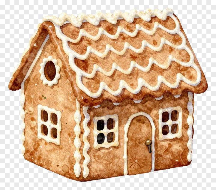 A gingerbread house with a wavy icing roof.