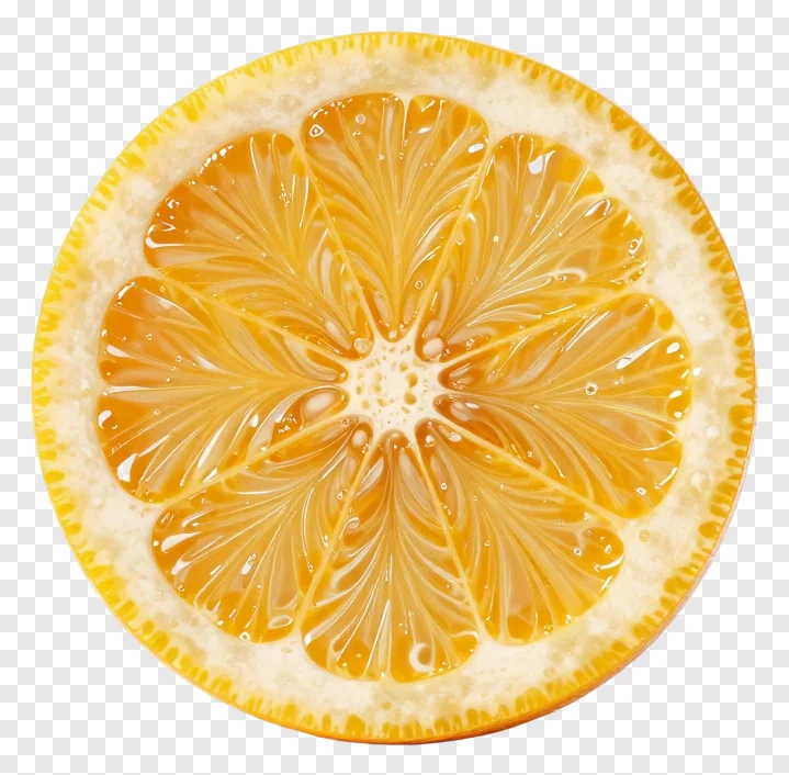A glass marbled citrus slice with detailed pulp segments.