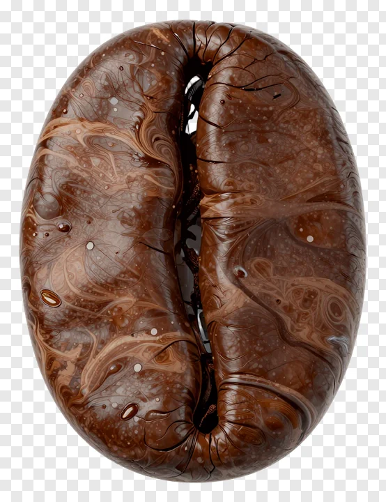 A glass marbled coffee bean with swirling patterns.