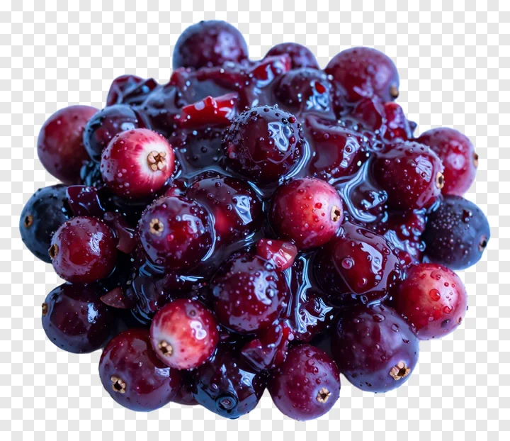 A pile of cranberries covered in shiny sauce.