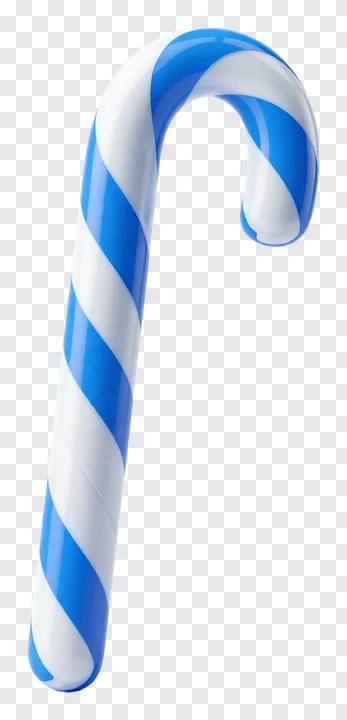 A blue and white striped candy cane with a glossy finish.