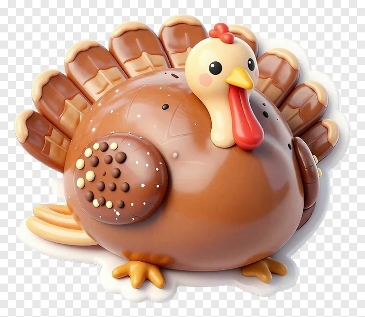 A glossy brown turkey toy with waffle-textured tail feathers.