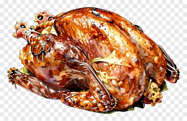 Roasted turkey with ornamental head details.