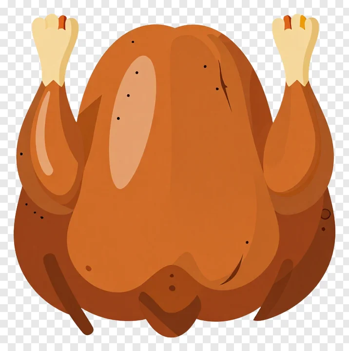 A cartoon roast turkey with raised legs.