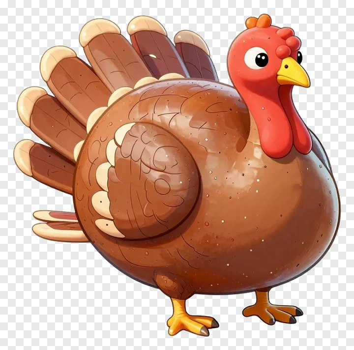 A cartoon turkey with a red wattle and glossy brown feathers.