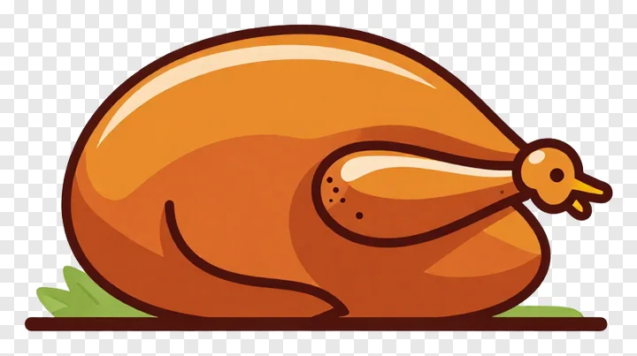 A cartoon roast turkey with a yellow beak.
