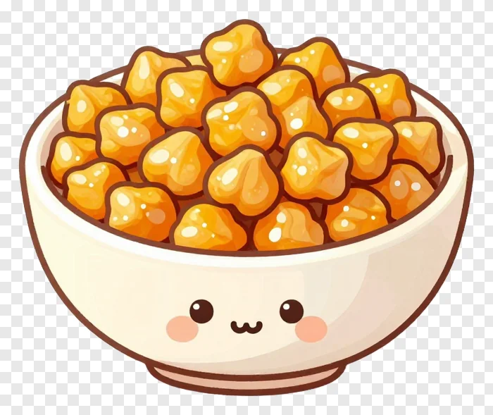 White bowl with a smiley face holding golden chickpeas.