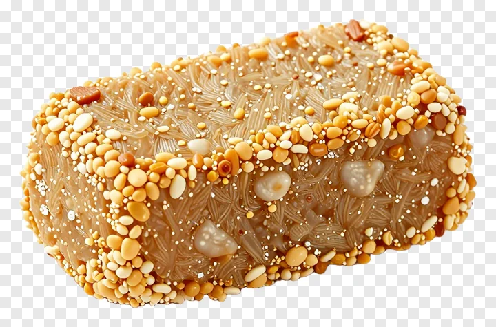 A sesame-coated gujiya sweet block.