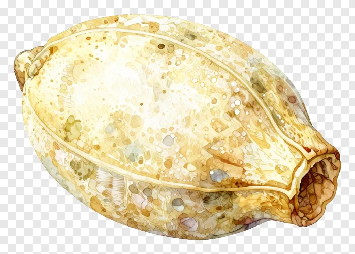 A golden speckled shell with watercolor texture.