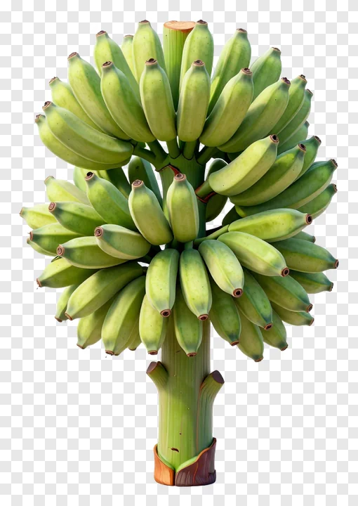 Cluster of green bananas on a single stem.