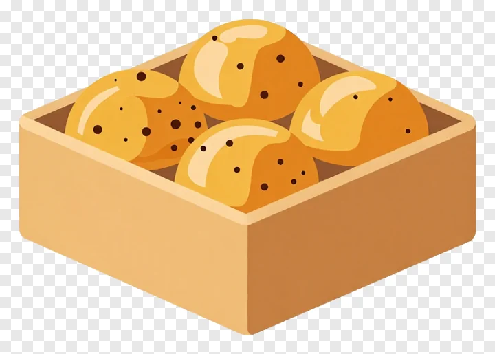 A wooden box containing golden round sweets.
