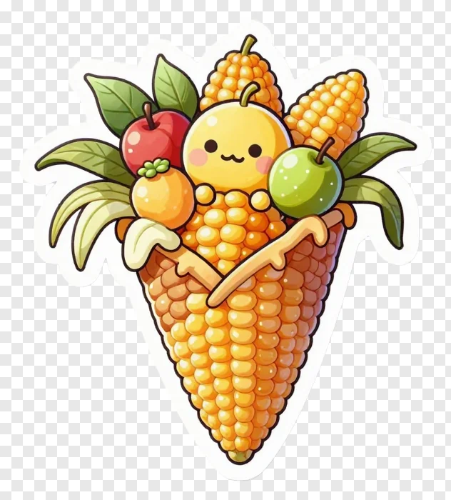 Cute kawaii fruit-filled cornucopia styled as an ice cream cone.