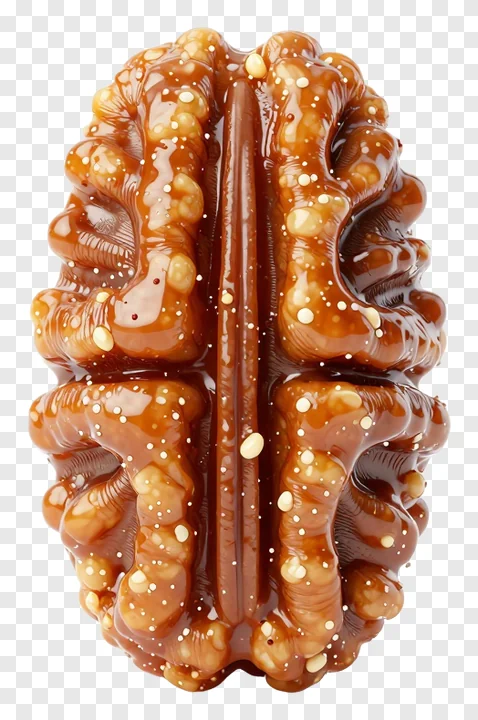 Maple glazed pecan half with glossy finish.