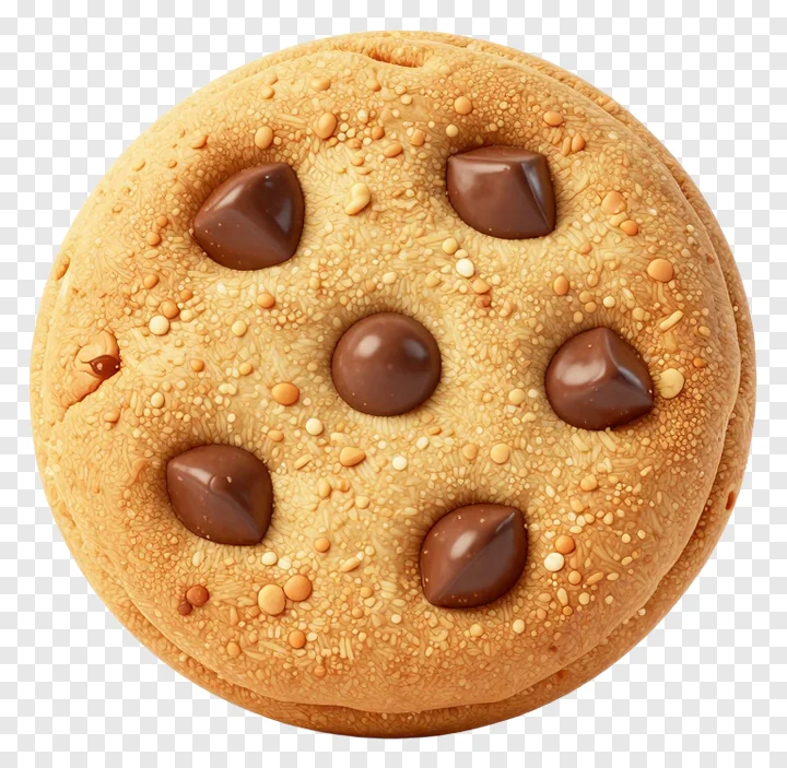 A mini chocolate chip cookie with chocolate chips and sprinkles.