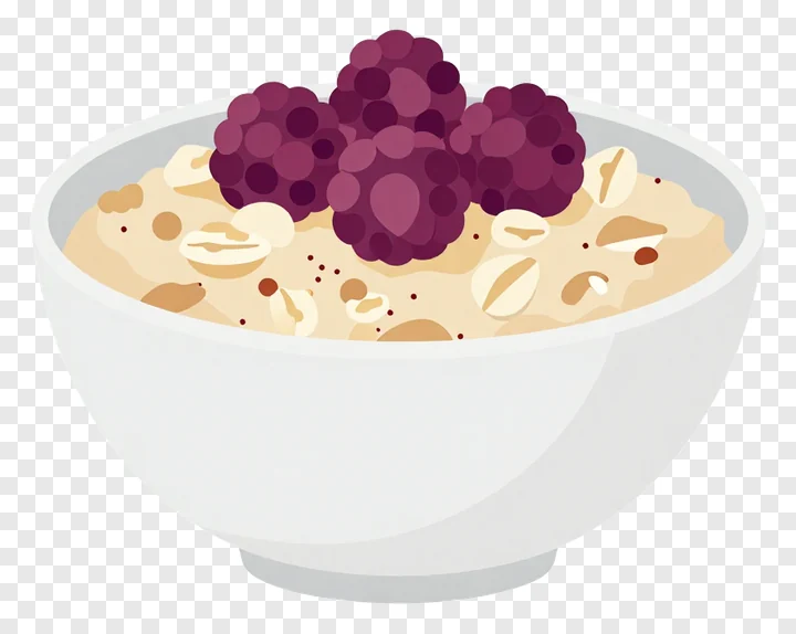 A bowl of oatmeal topped with berries and nuts.