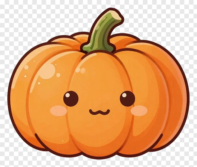 A cute orange pumpkin with rosy cheeks and a smiling face.