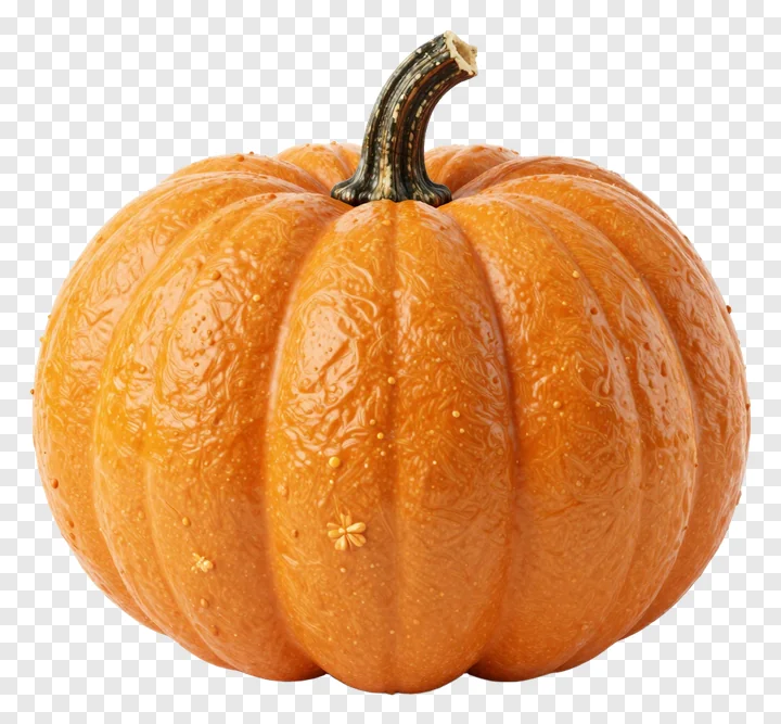 An orange pumpkin with a speckled stem.
