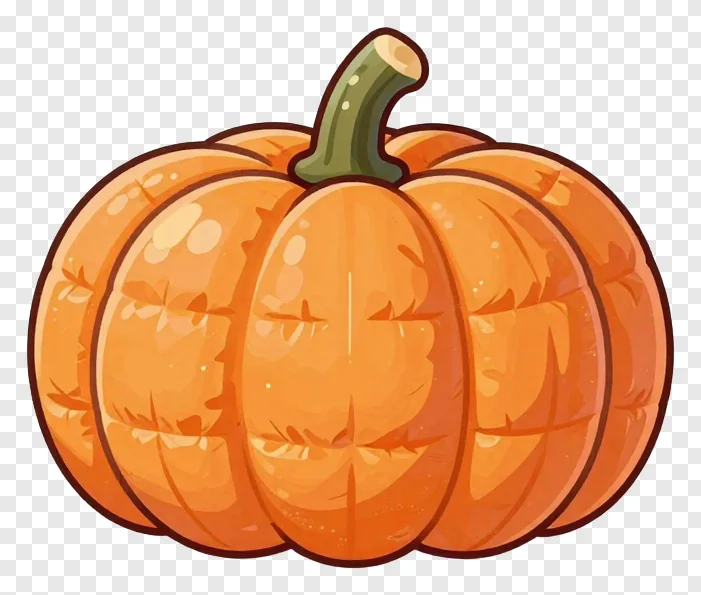 A cartoon pumpkin with a green stem and quilted texture.