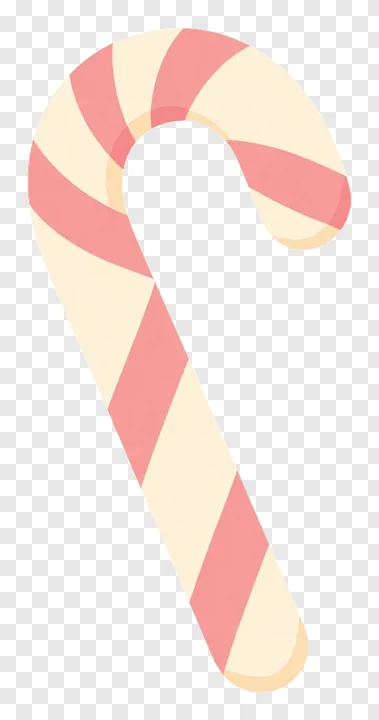 A pastel-colored candy cane with soft pink and cream stripes.