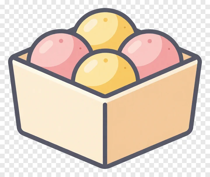 A box containing pink and yellow ladoos.