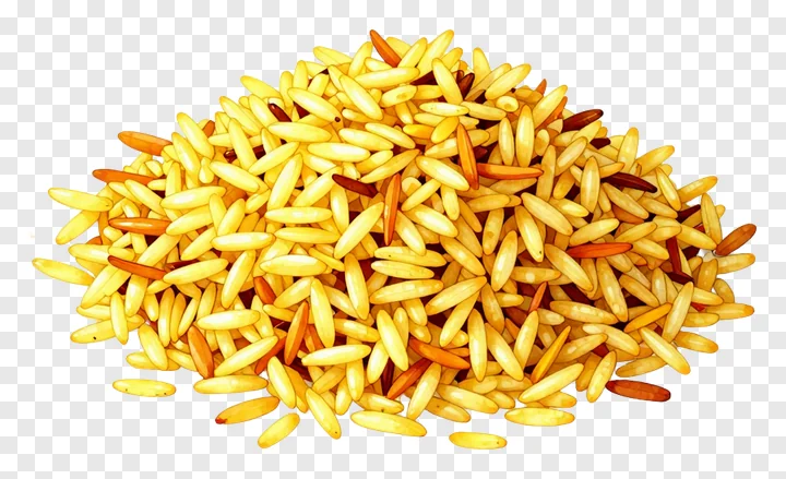 A pile of saffron turmeric colored rice grains.