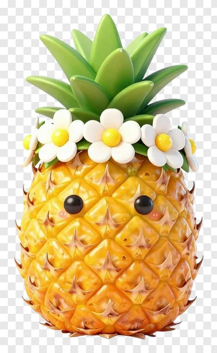 A cartoon pineapple wearing a flower crown.