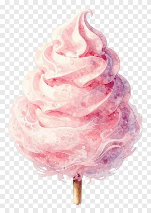 A pink cotton candy swirl on a stick.