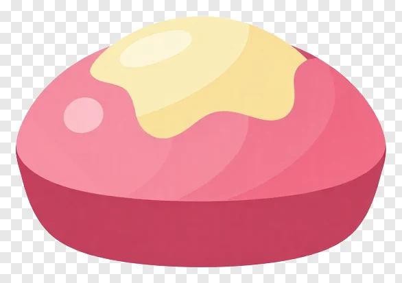 A pink glazed til ladoo sweet.