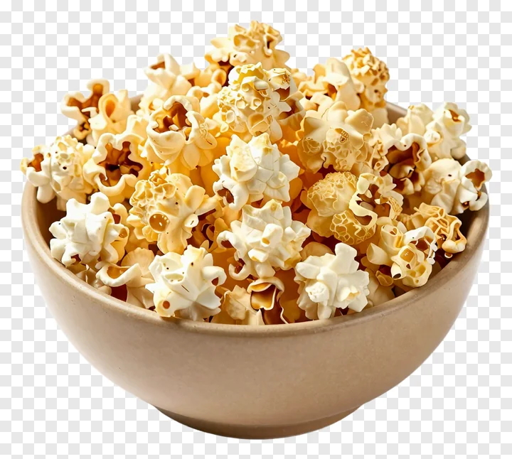 A bowl filled with popcorn in a ceramic dish.