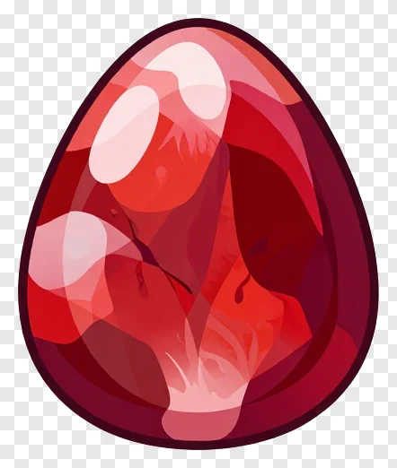 A red glass marbled pomegranate seed with glossy finish.