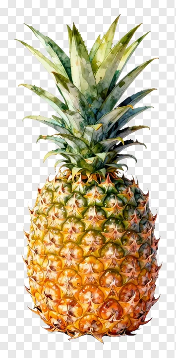 A ripe pineapple with a green leafy crown.