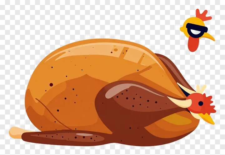 Cartoon roast turkey with red head and yellow beak.
