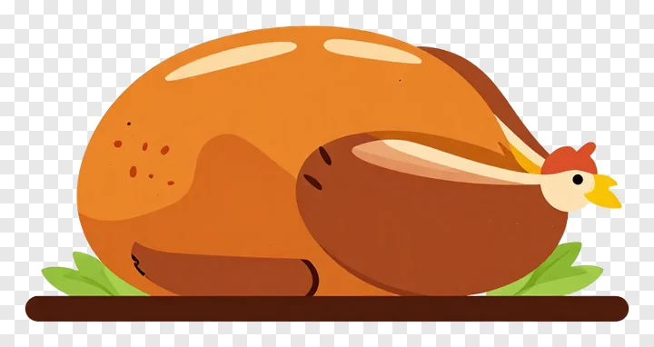 Cartoon roast turkey with red wattle and yellow beak.
