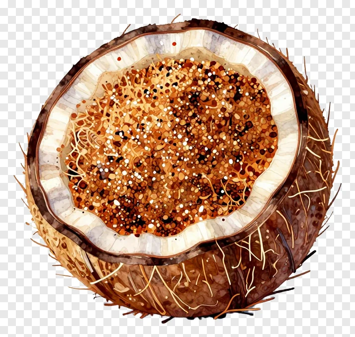 A halved coconut with cinnamon sugar inside.