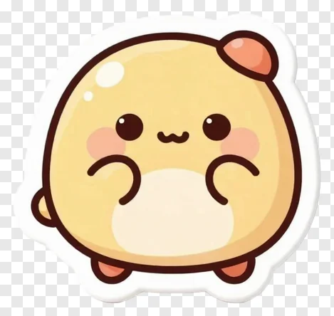A round, cartoon-style kua sweet with blush cheeks.