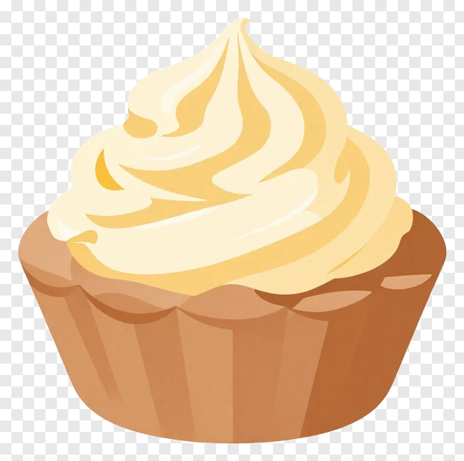 A cupcake with creamy frosting.