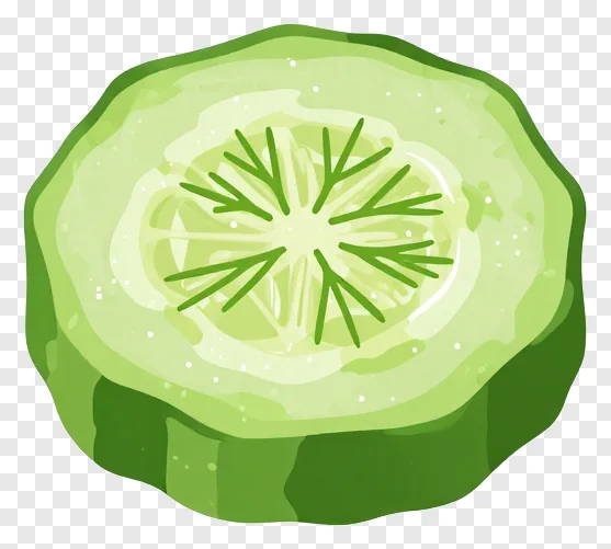 A sliced cucumber with dill on a white background.