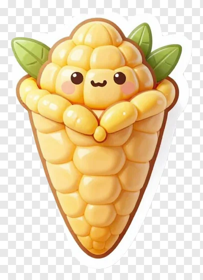A smiling cartoon corn cob with arms.