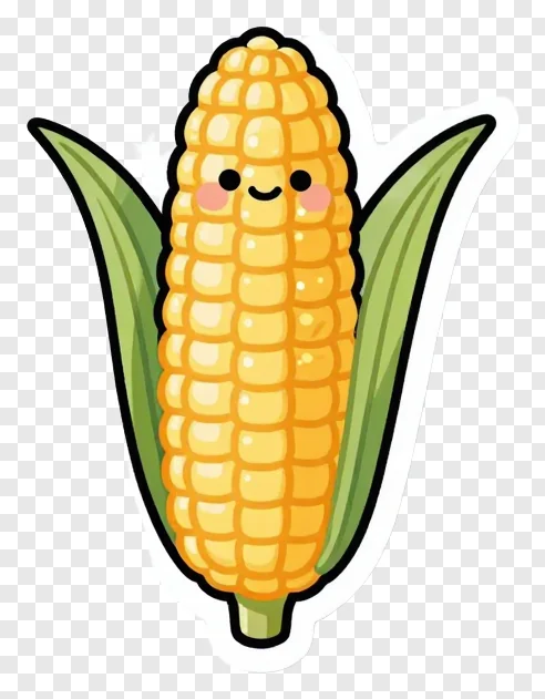 A smiling cartoon corn cob with blush cheeks.