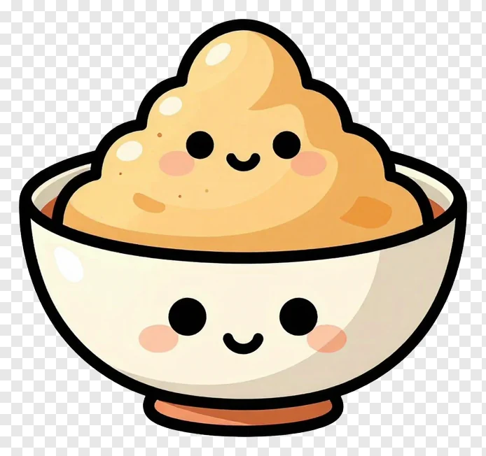 Cute cartoon bowl of Ugadi pachadi with a happy face.