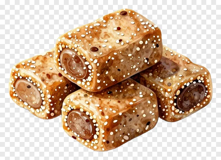 Four stacked kaju katli sweets with nut inclusions.