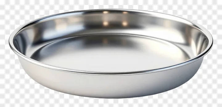An empty stainless steel langar thali.
