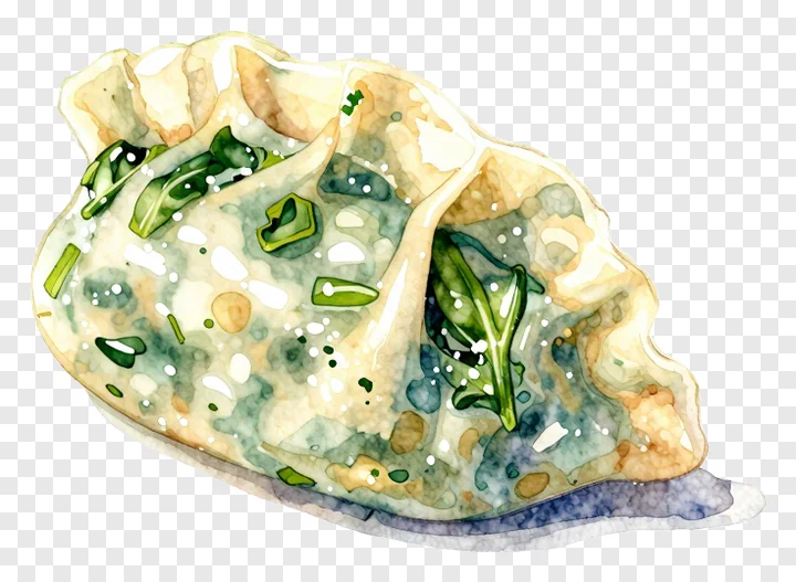A steamed dumpling with spinach filling.