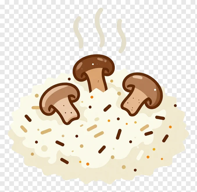 Steamed rice topped with mushrooms and spices.