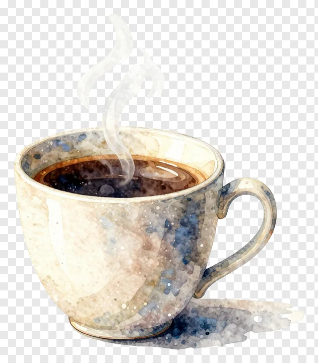 A steaming cup of coffee in watercolor style.